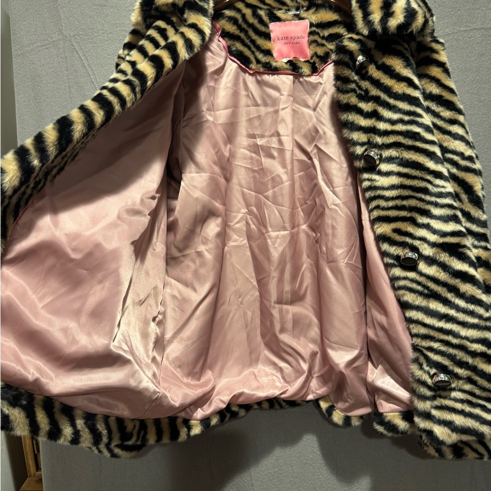 Kate Spade Zebra Striped Faux Fur Teddy Jacket - Picture 9 of 13